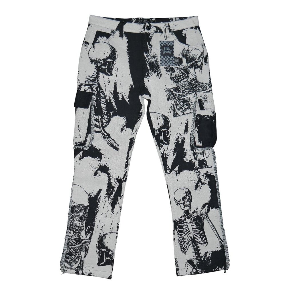 New Rebel Vengeance Skull Tapestry Cargo Pants Size 32x32 Goth Skeleton Horror